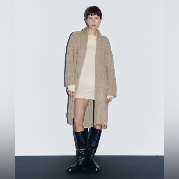 Zara Beige Rib Knit Coat - Picture 5 of 12